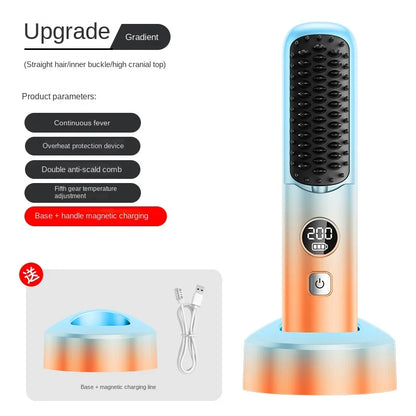 Straightening comb with charging base Wireless rechargeable 2000mAh comb Heated portable hairbrush