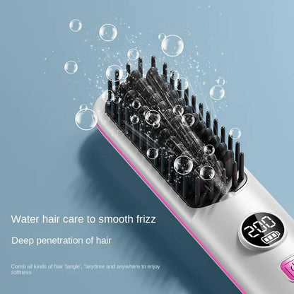 Straightening comb with charging base Wireless rechargeable 2000mAh comb Heated portable hairbrush