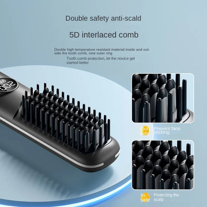 Straightening comb with charging base Wireless rechargeable 2000mAh comb Heated portable hairbrush